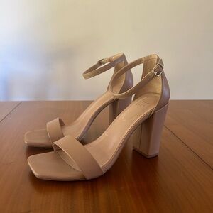 Nude Square Toe Block Heels